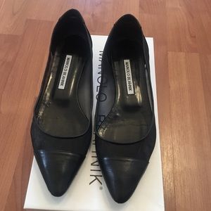 Manolo Blahnik Mesh and Leather Flats